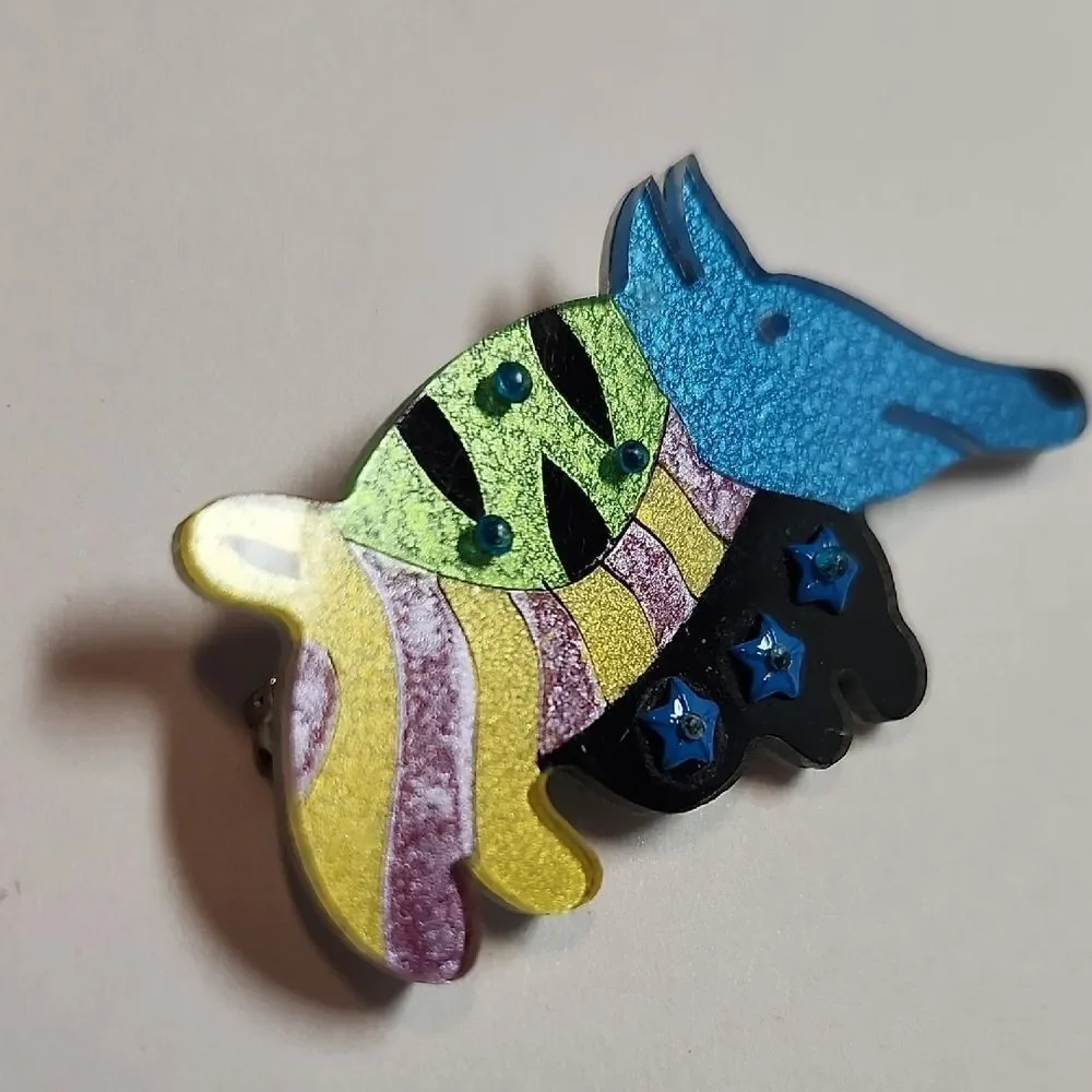 Mexican Folk Art Colorful Armadillo Brooch Pin